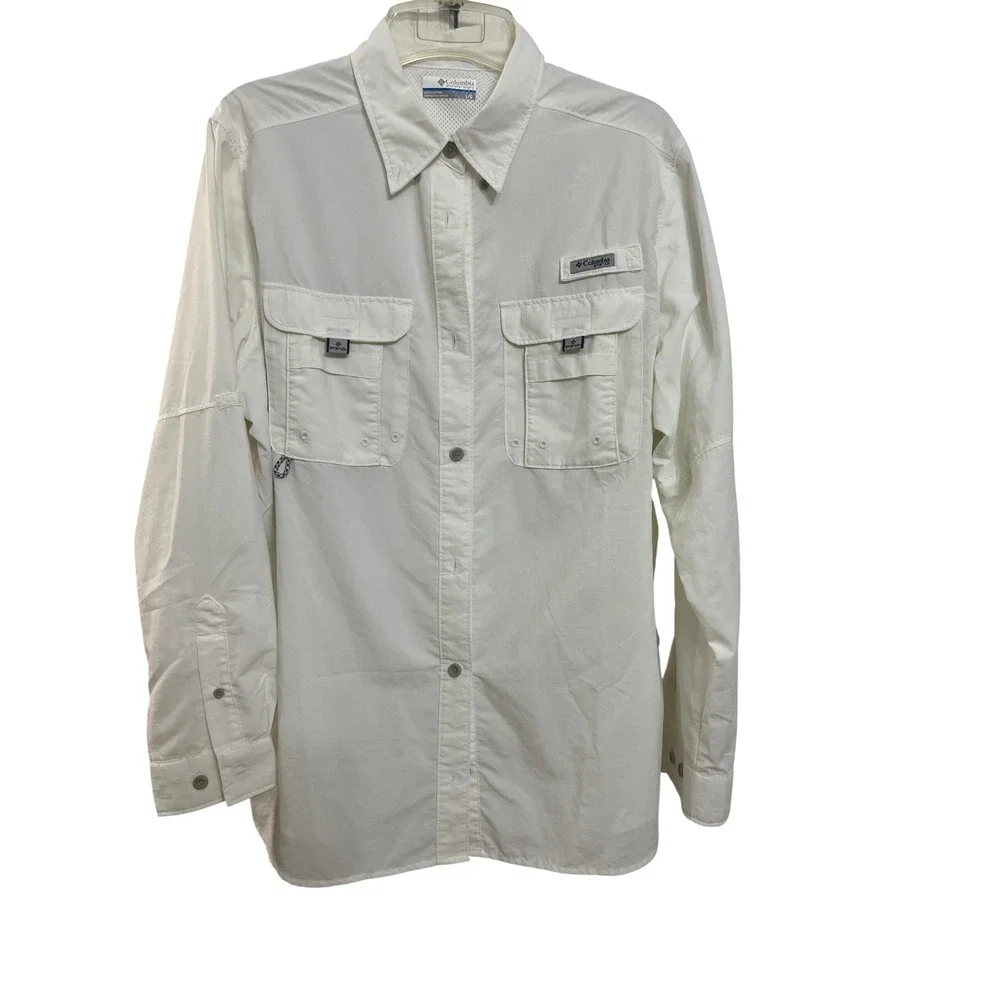 Columbia PFG Long Sleeve Fishing Shirt Mens Large White Vented Sun Protection - Picture 1 of 5